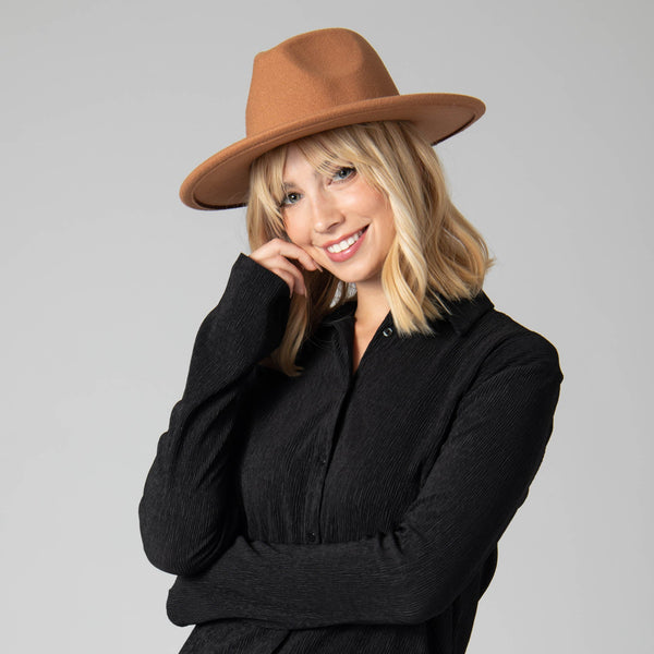 San Diego Hat Company Women's Faux Felt Fedora W/ Gold Chain Trim Tobacco