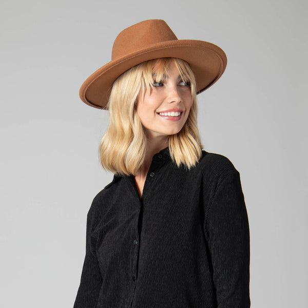 San Diego Hat Company Women's Faux Felt Fedora W/ Gold Chain Trim Tobacco