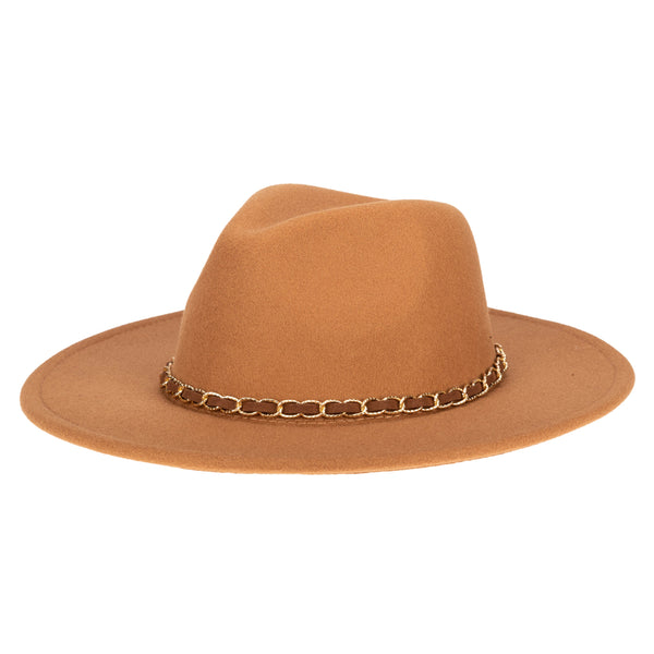 san diego hat company Women's Faux Felt Fedora W/ Gold Chain Trim Tobacco