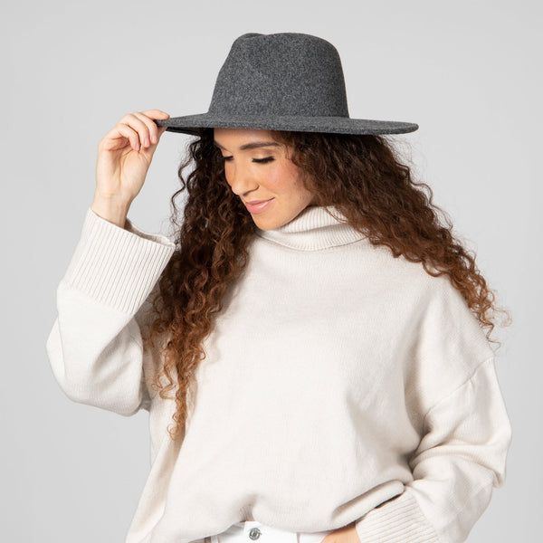 San Diego Hat Company Women's Faux Felt Wide Brim Fedora LIGHT BLUE