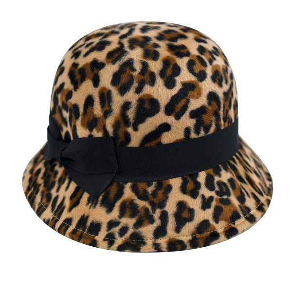 san diego hat company Women's Faux wool felt leopard cloche with grosgrain bow
