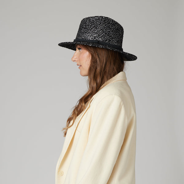 San Diego Hat Company Women's Fedora W/Woven Lurex&Braided Trim Black/White