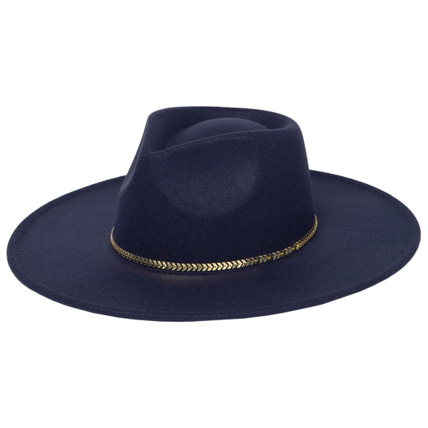 san diego hat company Women's Fedora with Chevron Gold Chain Trim Navy