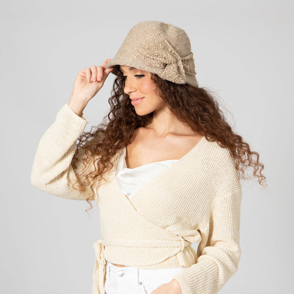 San Diego Hat Company Women's Knit Cloche With Wrapped Bow CAMEL