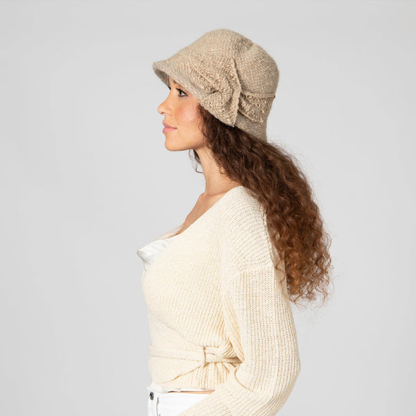 San Diego Hat Company Women's Knit Cloche With Wrapped Bow CAMEL