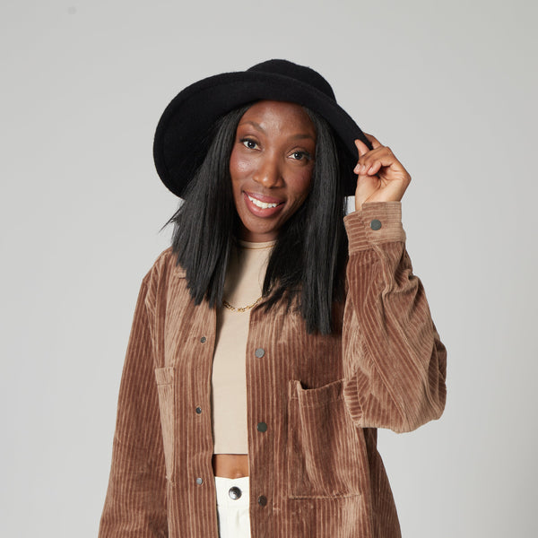 San Diego Hat Company Women's Knit Floppy W/ Faux Leather Knot Trim Black