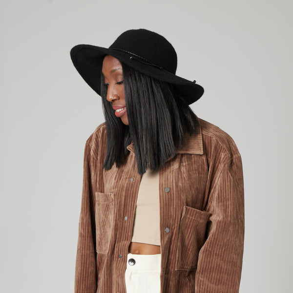 San Diego Hat Company Women's Knit Floppy W/ Faux Leather Knot Trim Black