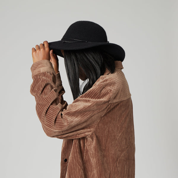 San Diego Hat Company Women's Knit Floppy W/ Faux Leather Knot Trim Black