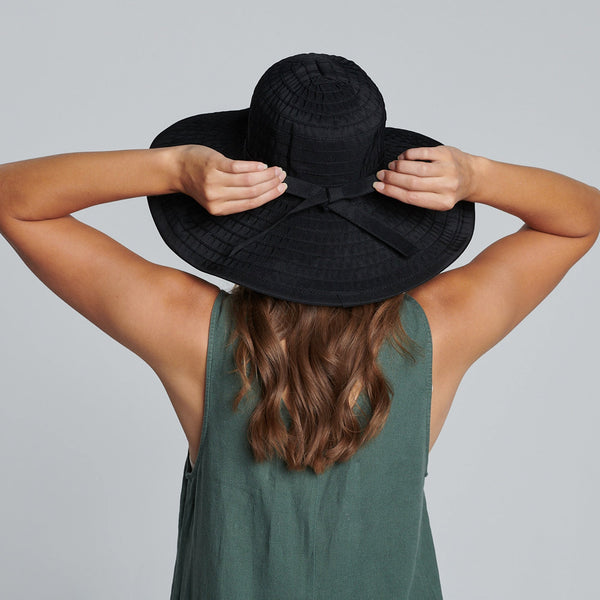 San Diego Hat Company Women's Large Brim Ribbon Hat With A Bow Black