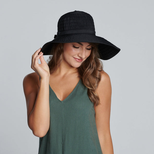 San Diego Hat Company Women's Large Brim Ribbon Hat With A Bow Black