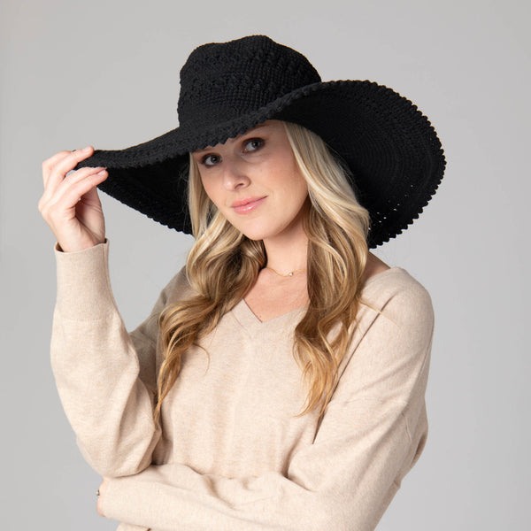 San Diego Hat Company Women's Oversized Brim Crochet W/ Scalloped Edge Natural