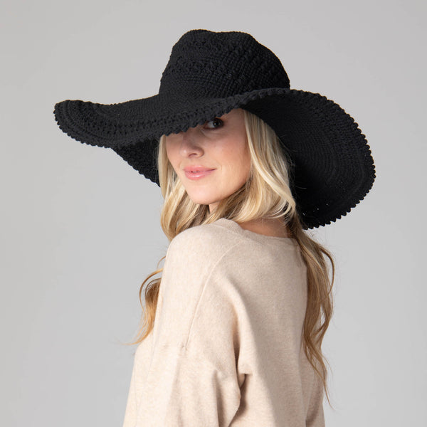 San Diego Hat Company Women's Oversized Brim Crochet W/ Scalloped Edge Natural