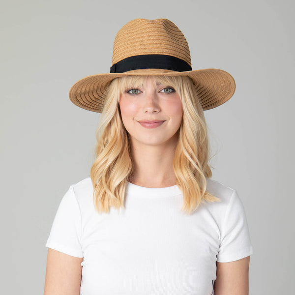 San Diego Hat Company Women's Paper Braided Fedora With A Bow Band Tobacco