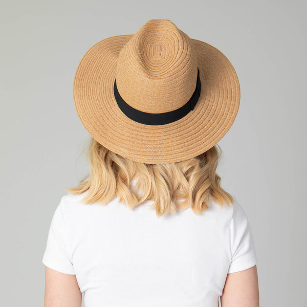 San Diego Hat Company Women's Paper Braided Fedora With A Bow Band Tobacco