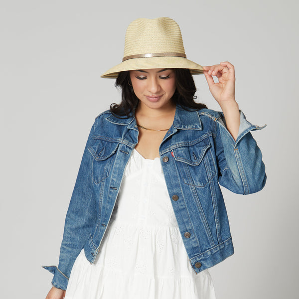 San Diego Hat Company Women's Paperbraid Fedora With Debossed Metallic Snake Band