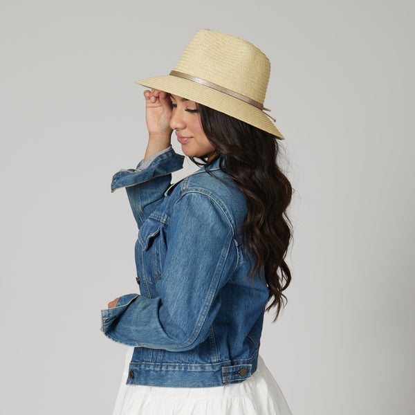 San Diego Hat Company Women's Paperbraid Fedora With Debossed Metallic Snake Band