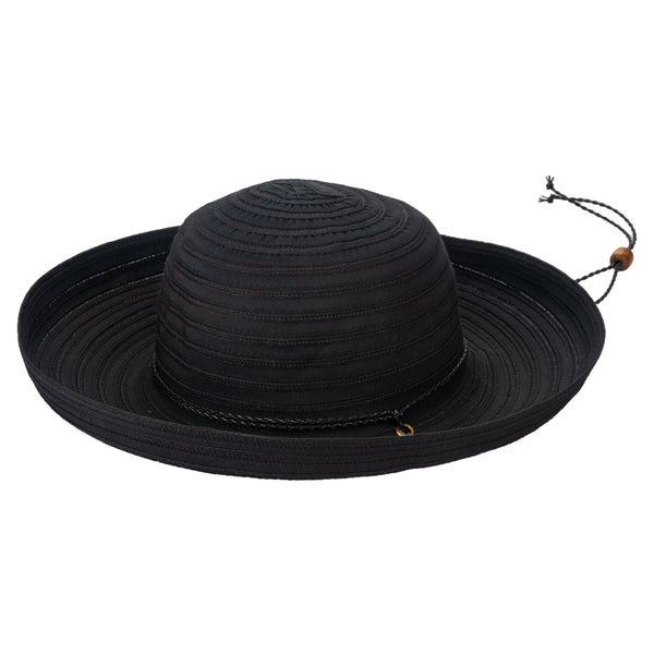 San Diego Hat Company Women's Polybraid/Ribbon Mixed Kettle Brim With Adjustable Chin Cord (MXM1036) Black