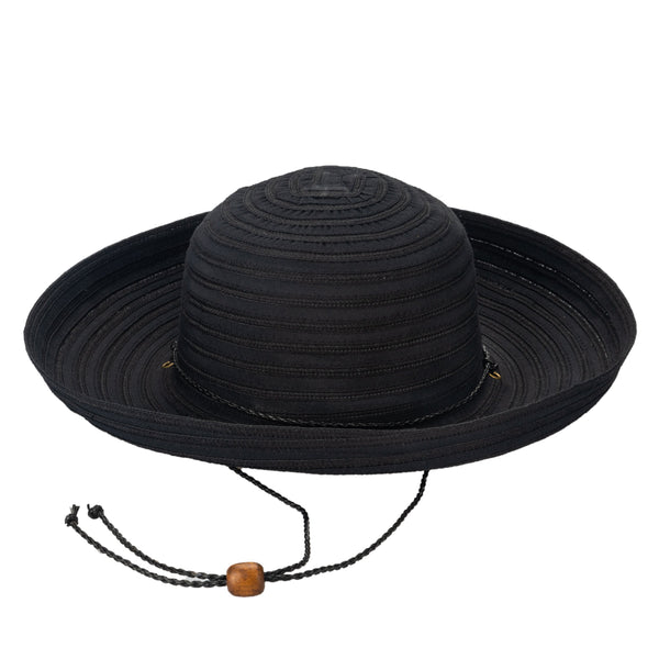 san diego hat company Women's Polybraid/Ribbon Mixed Kettle Brim with Adjustable Chin Cord (MXM1036) Black