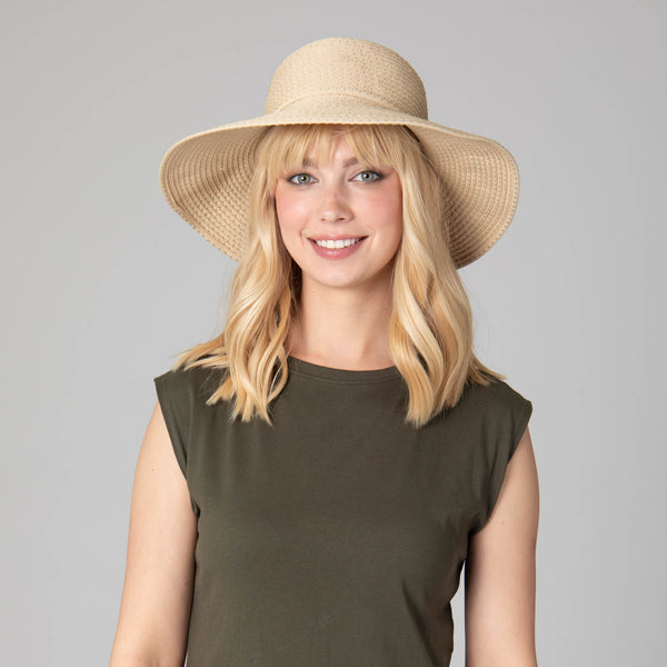 San Diego Hat Company Women's Ribbon Crusher Medium Brim Beige