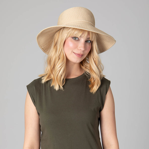 San Diego Hat Company Women's Ribbon Crusher Medium Brim Beige