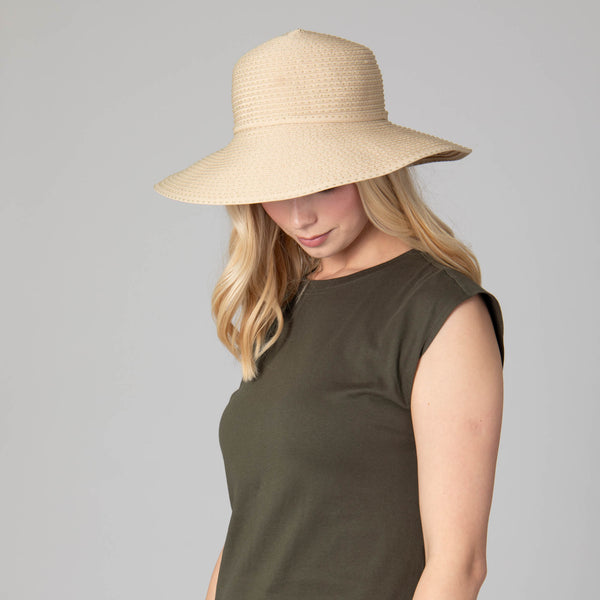 San Diego Hat Company Women's Ribbon Crusher Medium Brim Beige