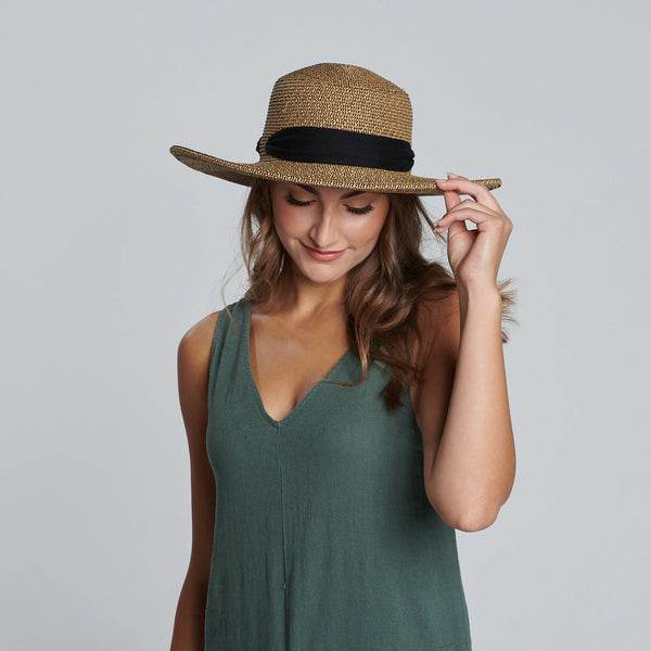 San Diego Hat Company Women's Sun Brim Boater Hat With Scarf Bow Natural/Black