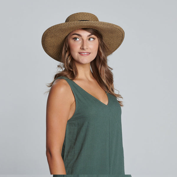 San Diego Hat Company Women's Sun Brim Boater Hat With Scarf Bow Natural/Black