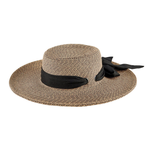 san diego hat company Women's Sun Brim Boater Hat with Scarf Bow Natural/Black