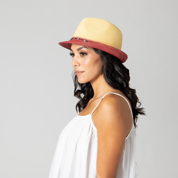 San Diego Hat Company Women's Ultrabraid Fedora With Colorblock Brim And Star Trim