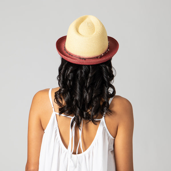 San Diego Hat Company Women's Ultrabraid Fedora With Colorblock Brim And Star Trim