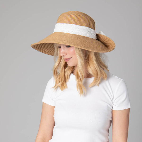 San Diego Hat Company Women's Ultrabraid Fold Back Bow Sun Hat White