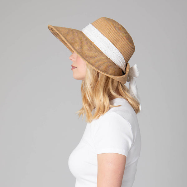 San Diego Hat Company Women's Ultrabraid Fold Back Bow Sun Hat White