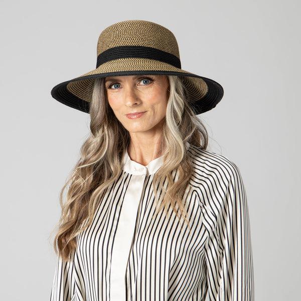San Diego Hat Company Women's Water Repellent Striped Cloche Natural/White