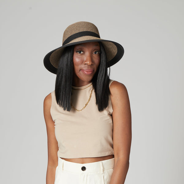 San Diego Hat Company Women's Water Repellent Striped Cloche Natural/White