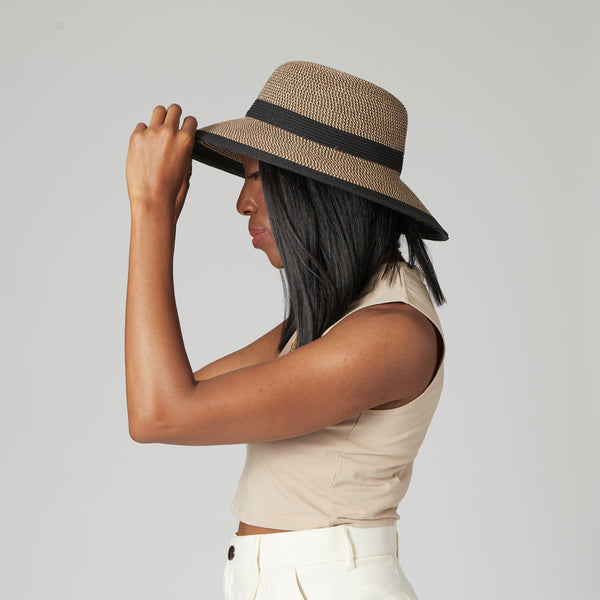 San Diego Hat Company Women's Water Repellent Striped Cloche Natural/White