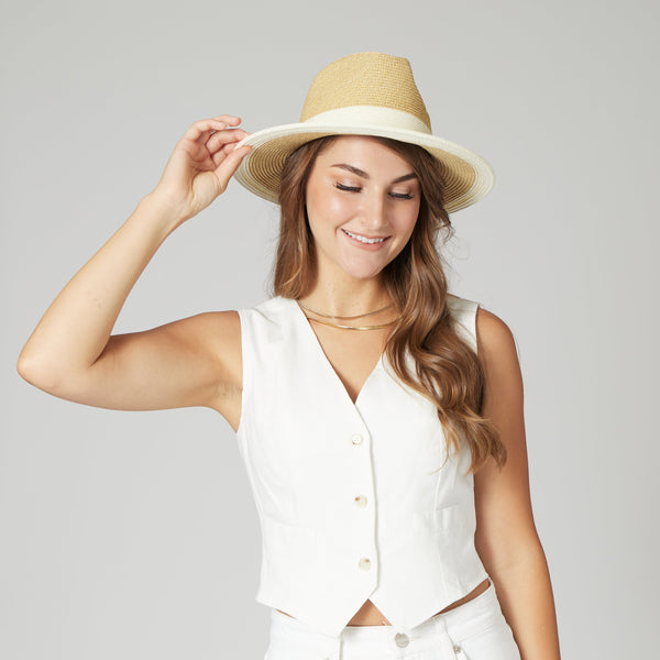 San Diego Hat Company Women's Water Repellent Striped Fedora Natural/White