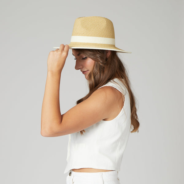 San Diego Hat Company Women's Water Repellent Striped Fedora Natural/White