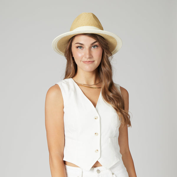 San Diego Hat Company Women's Water Repellent Striped Fedora Natural/White