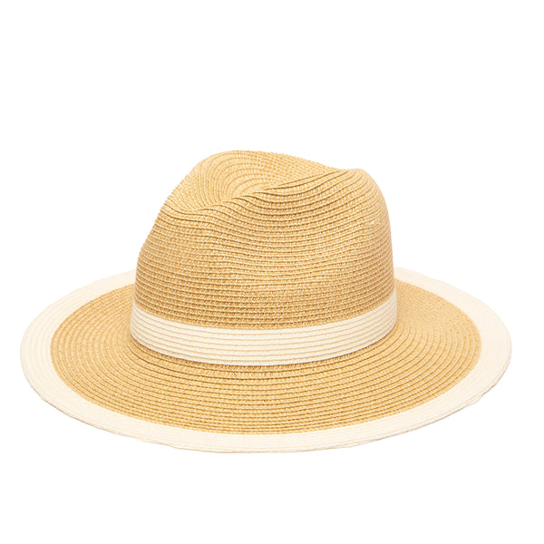 san diego hat company Women's Water Repellent Striped Fedora Natural/White