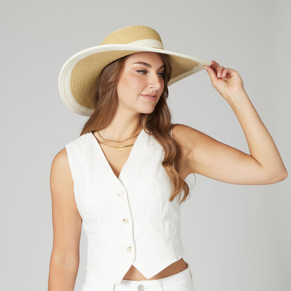 San Diego Hat Company Women's Water Repellent Striped Floppy Natural/Black