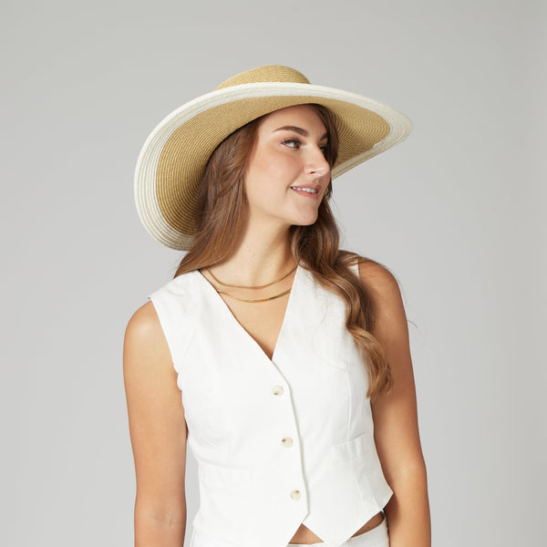 San Diego Hat Company Women's Water Repellent Striped Floppy Natural/Black