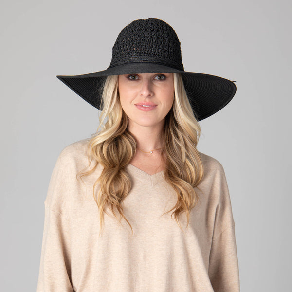 San Diego Hat Company Women's Wide Brim Floppy Hat Black