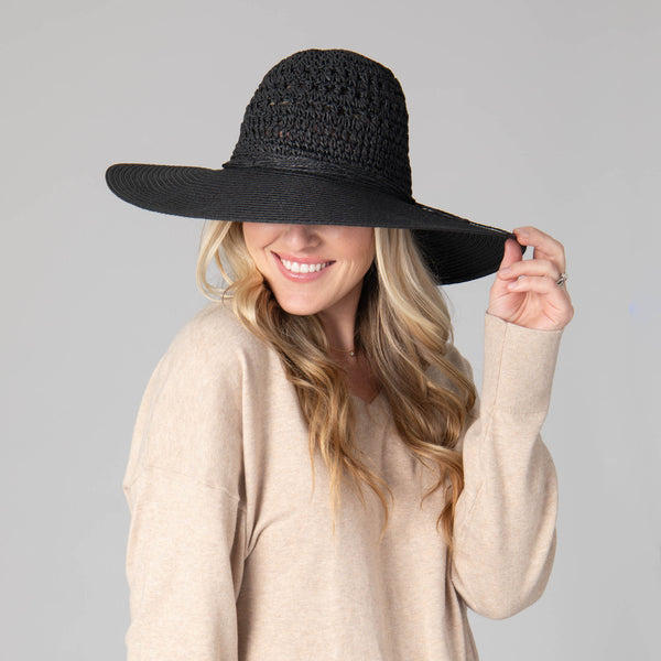 San Diego Hat Company Women's Wide Brim Floppy Hat Black