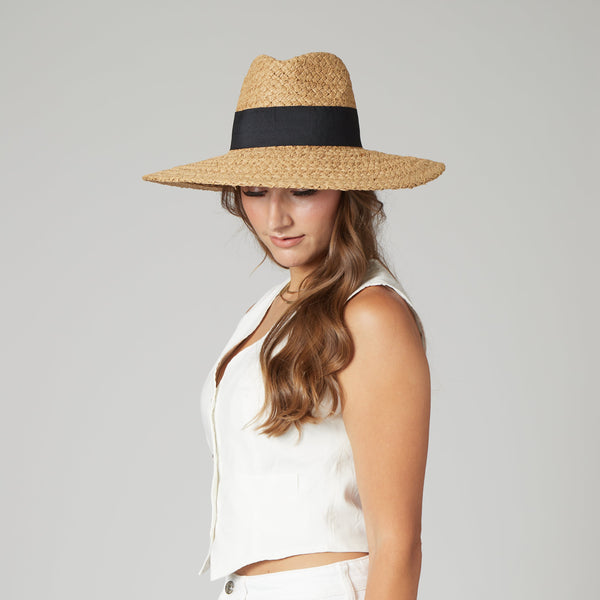 San Diego Hat Company Women's Woven Paper Wide Brim Fedora With Grosgrain Tobacco