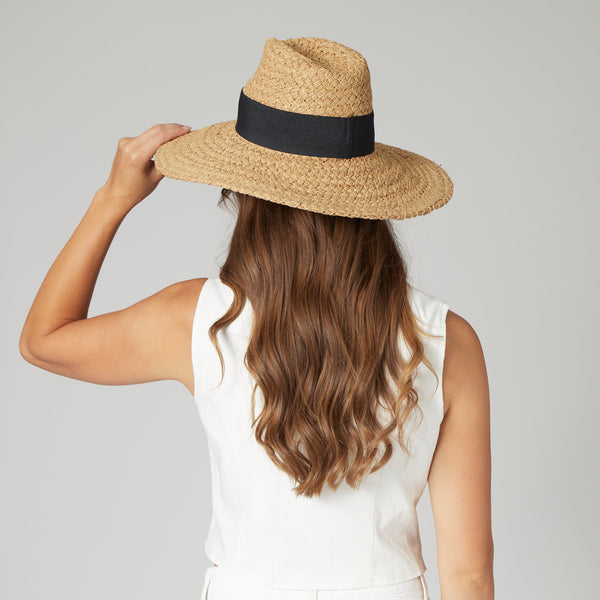 San Diego Hat Company Women's Woven Paper Wide Brim Fedora With Grosgrain Tobacco