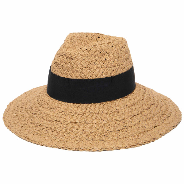 san diego hat company Women's Woven Paper Wide Brim Fedora With Grosgrain Tobacco