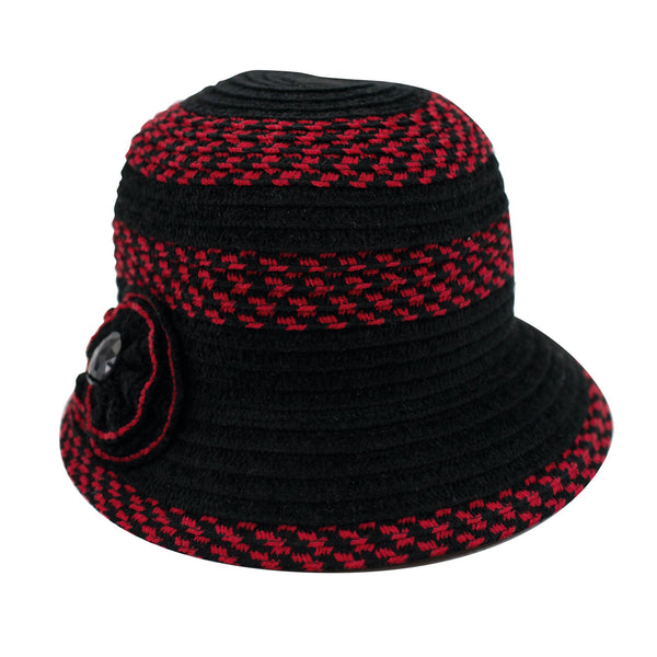 san diego hat company Womens Chenille Cloche With Flower And Jewel Black Red