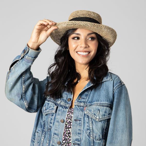 San Diego Hat Company Womens Seagrass Gambler With Chiffon Band White