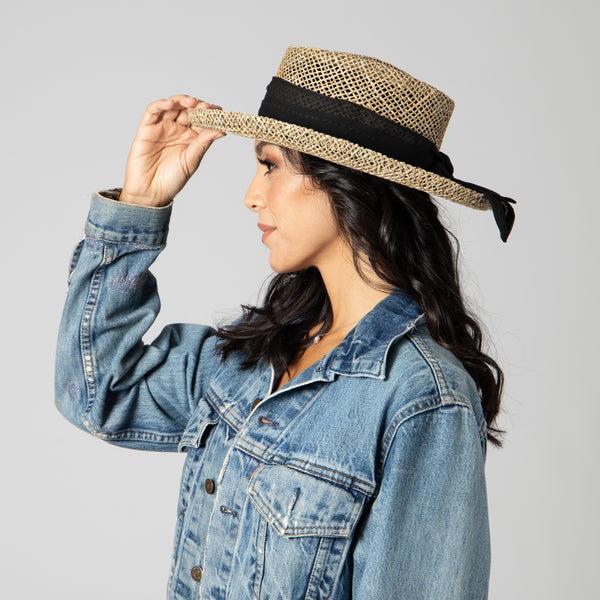 San Diego Hat Company Womens Seagrass Gambler With Chiffon Band White