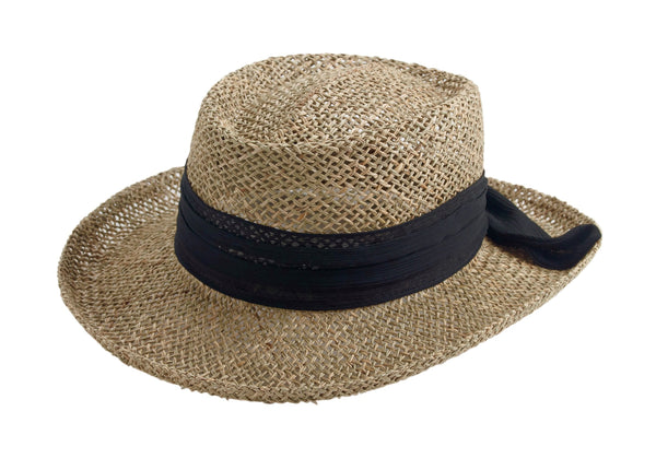 san diego hat company Womens Seagrass Gambler With Chiffon Band White